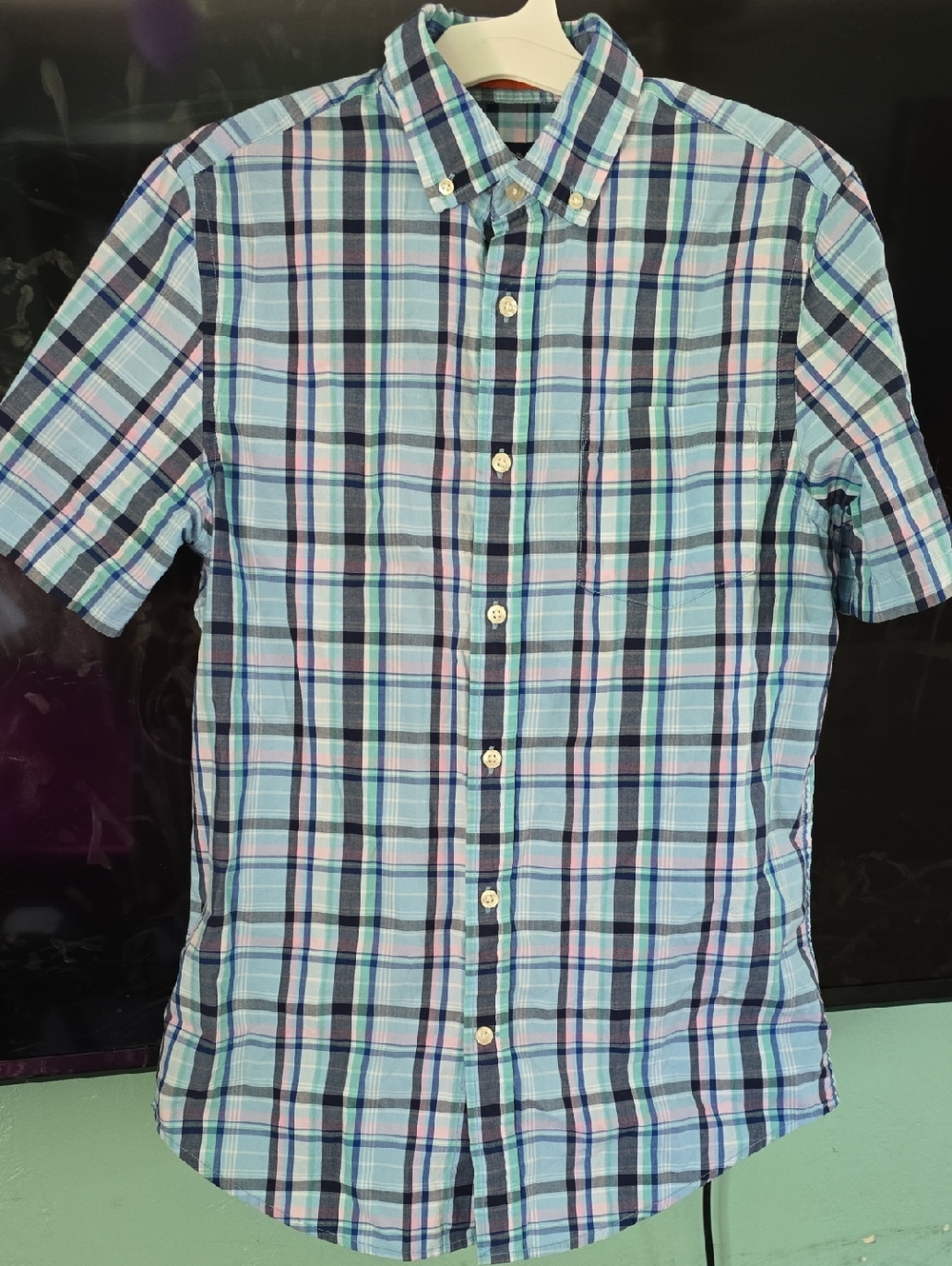 St. John's Bay Light Blue Plaid Short-Sleeve Button-Down Shirt